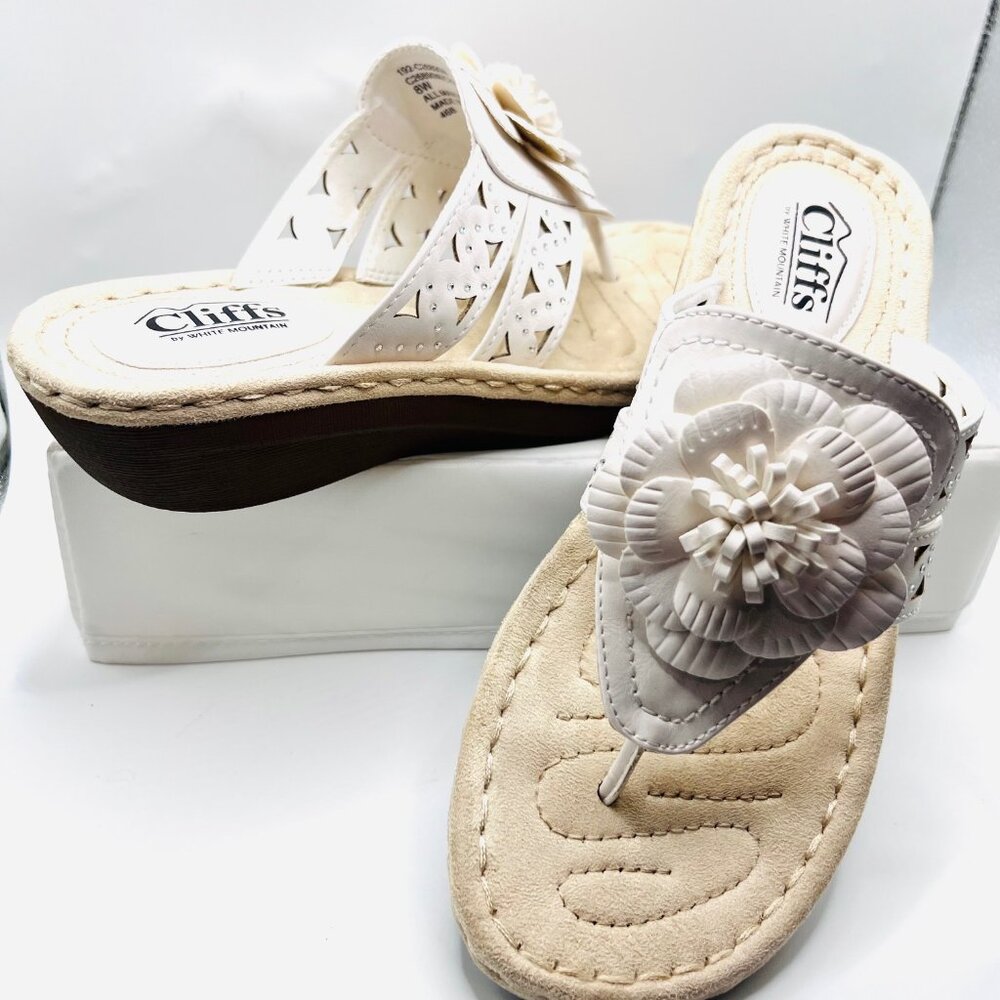 Cliffs by White Mountain Cynthia-White Rhinestones. 8W-Thong 1 1/2" Heel-Comfy - Picture 4 of 16